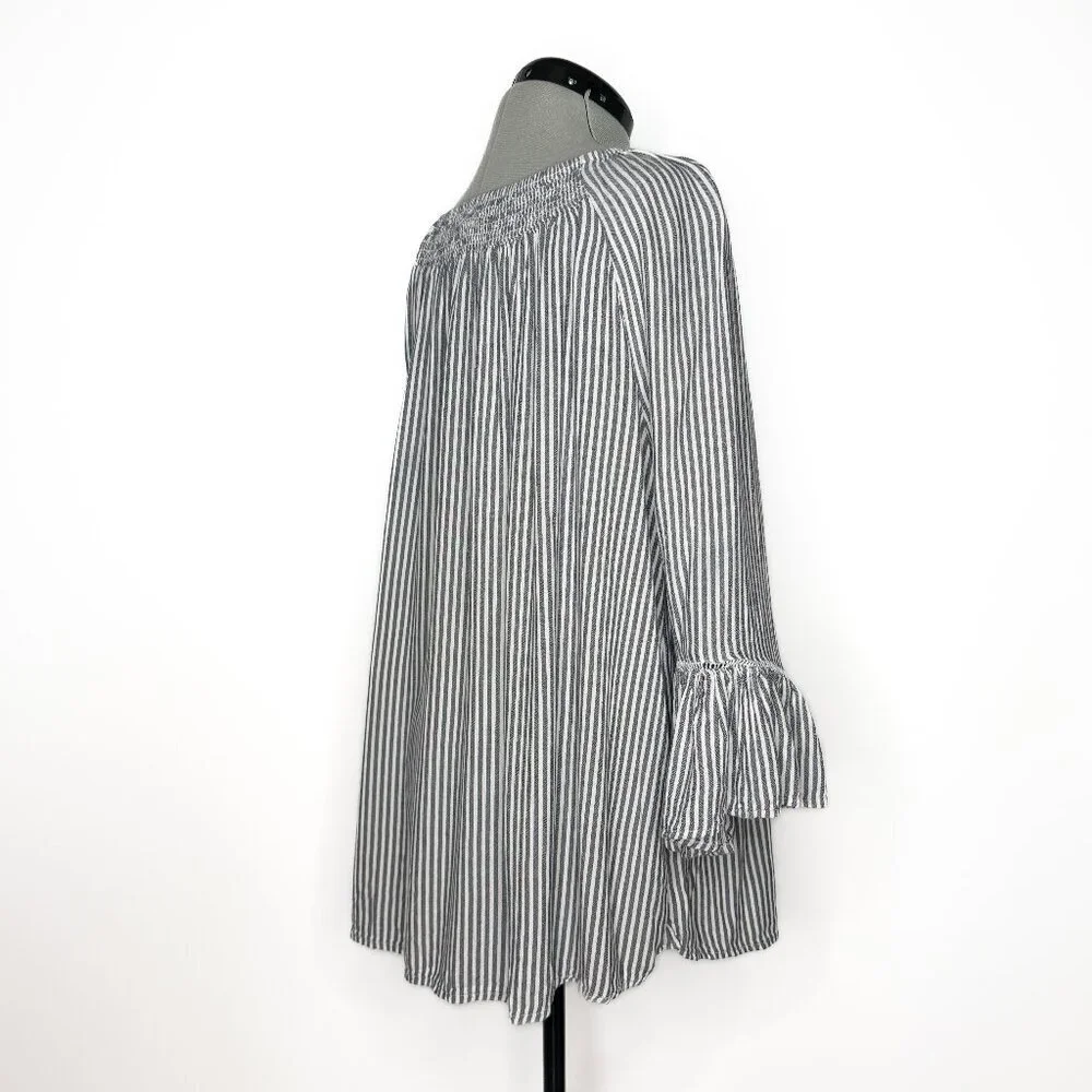Terra & Sky Striped Off-the-Shoulder Smocked Boho Blouse - 1XL - Picture 5 of 9